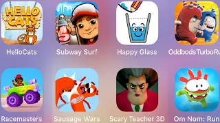 Sausage Wars, Happy Glass,Subway Surf,HelloCats,Scary Teacher 3D,Oddbods Turbo /Best 8 Games Of Ipad