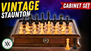 15" Walnut Chess Cabinet Set (A&A Chess) Triple Weight Staunton Chess Pieces - Unbox and Play