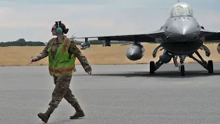 US F-16 Fighting Falcon Fighter Jets Take Off, Land and Refuel Mid-Air