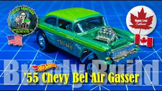 Hot Wheels '55 Chevy Bel Air Gasser (275) star spangled Buddy Build with Diecast Graveyard