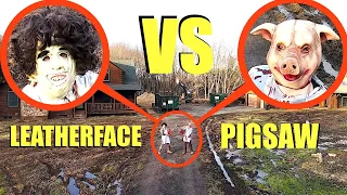 Drone catches LeatherFace VS Pigsaw (They Battle and you won't believe what happens)