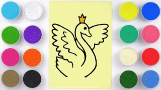 Drawing swan with colored sand for kids and toddlers