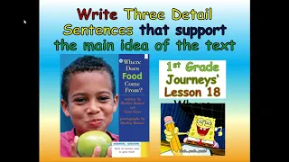 First Grade Journeys' Lesson 18 WRITE 3 DETAIL SENTENCES for Where Does Food Come From?