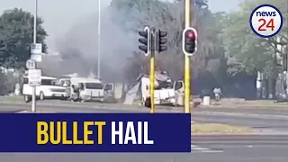 WATCH: Bullets fly as robbers attack two cash-in-transit vans in Boksburg