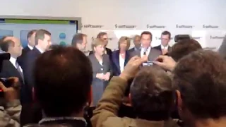 Angela Merkel and Arnold Schwarzenegger in CeBit, Hanover, Germany - 3rd March 2009