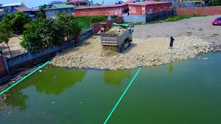 Good Project and Skill Dozer Mitsubishi & Truck 5ton Falling stones into water