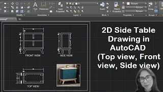 2D Side Table Drawing in AutoCAD ( Top view, Front view, Side view ) #autocad