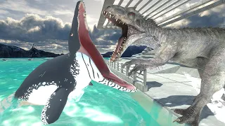 Prognathodon and Indominus Rex rampage in the Jurassic world - Animal Revolt Battle Simulator