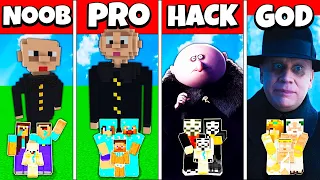 UNCLE FESTER ADDAMS WEDNESDAY BUILD CHALLENGE - NOOB vs PRO vs HACKER vs GOD Minecraft Animation