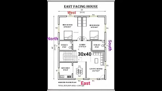 30' × 40' ground floor design | 2d 2bhk home plan | 1200 sqft home design | east facing house |