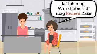 Deutsch lernen A1 - Lektion 8 - Dialoge | sagen was man gerne isst und trinkt | "nicht" - "kein" |