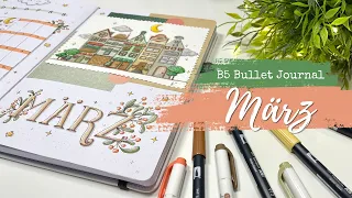 MÄRZ Bullet Journal - 🏡🪴🏠 Dutch Townhouses Aquarell & Scrapbooking Journaling Theme - BuJo Deutsch