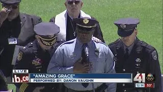 Officer sings "Amazing Grace" at Detective Lancaster's funeral