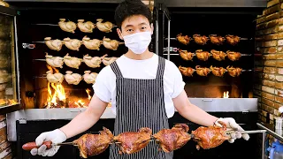 Famous Korean traditional chicken, Oak Firewood Roasting Chicken, Korean street food