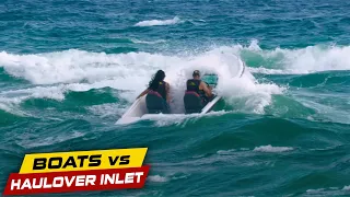 WAVES TO THE FACE FOR THIS COUPLE AT BOCA INLET ! | Boats vs Haulover Inlet