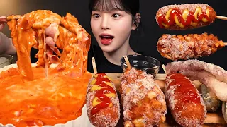 Crunchy Corn Dog with Bacon Rosé Tteokbokki Mukbang ASMR