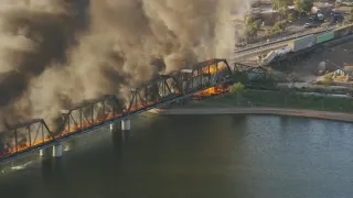 Bridge collapses over Tempe Town Lake after train derailment