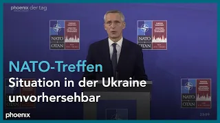 Jens Stoltenberg nach dem Treffen der NATO-Außenminister zur Lage in der Ukraine am 30.11.21