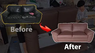 Replacing the new leather for the old sofa that has been used for 10 years