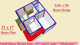 21 x 17 Feet House Design - 6.4 x 5 Meter  House Plans with 2Bedroom