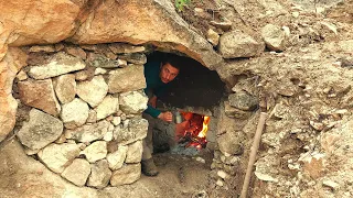 I Made a COZY CAVE With a FIREPLACE in the Rain, Bushcraft Camping, Outdoor Cooking, Adventure, DIY