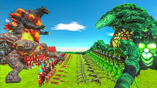 Team Orange Burning Godzilla vs Biollante Team Green - Animal Revolt Battle Simulator