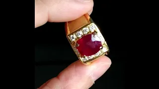 Gem Gardener: 5ct Unheated Blood Red Mens Gold Red Ruby Ring 18k