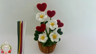 Tutorial DIY Flower - How to make a Love Gift with Pipe cleaner ( chenille wire ) #hms2