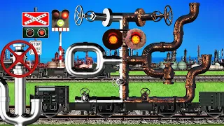 踏切 アニメ | 錆びついた配管ふみきりを直すバルブ | 4k | Rusted Pipes &Valves Railroad Crossings