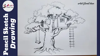 How to draw Tree House || Tree House Drawing for Beginners ||Pencil Sketch  -Jamil art