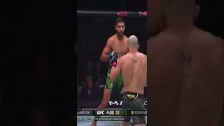 Yair Rodriguez throwing question mark kick that would send anyone on the streets flying.