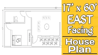 17x60 house plan (East facing) || House plan as per Vaastu shastra ||  1bhk house plan in 1020 sqft