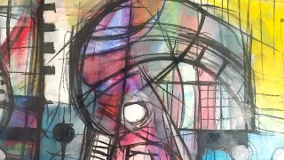 Large Abstract composition with acrylic and charcoal