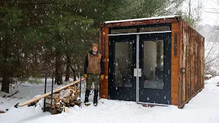 Building a $30 Rain Water Collection System | Off Grid Winter Cabin Camp in the Snow