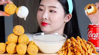 CHEESE BALLS Cheese Fries Dipping Sauce ASMR Mukbang Eating Show