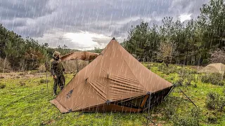 Camping in Heavy Rain - Sleeping With Relaxing Rain Sounds, Bad Weather Conditions, Hot Tent