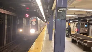 R46/R160 Uptown A,C,F And Terminating E Trains At Chambers Street-World Trade Center
