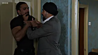 Eastenders: Kheerat pins Ravi against the wall