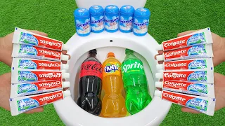 Big Toothpaste Eruption from Toilet, Giant Coca Cola, Fanta, Sprite, vs Mentos