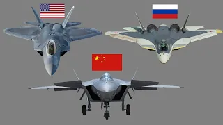 F-22 vs SU-57 vs J20 | Battle of Fifth Generation Stealth Fighter.