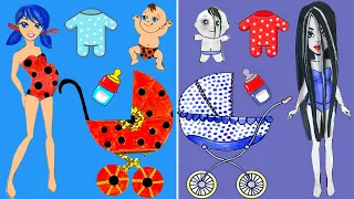 Paper Dolls Mother and Daughter Zombie Sadaco & Ladybag Baby Dress up Handmade Newborn Papercrafts