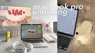 macbook pro m2 unboxing 🍰✨  | accessories, touchbar customization + desk setup