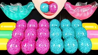 ASMR TEAL & PINK JELLY PARTY *ANGEL BIRD GLASSES, EDIBLE FROG EGGS TIKTOK JELLY, DRINKING SOUNDS 먹방