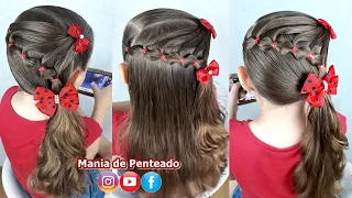 Penteado Infantil fácil com ligas e trança bolha | Easy hairstyle with rubber band for girls