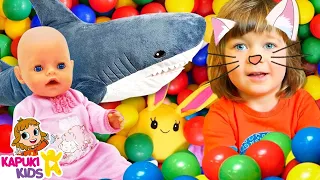 Kids play dolls & toys. Indoor playground & ball pit. Baby doll & Kid friendly videos for kids.