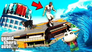 Franklin Build Floating House In Tsunami and Lost Shinchan And Chop in GTA 5