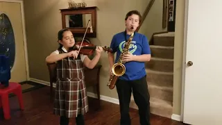 Baby Shark - violin and saxophone duet - created by my kids by ear without any direction
