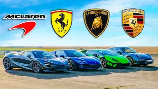 Ferrari 296 v McLaren 750S v Huracan Perf v 911 Turbo: DRAG RACE