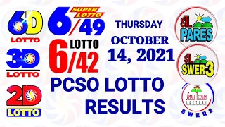 Lotto Result October 14 2021  (Thursday), 6/42, 6/49, 3D, 2D | PCSO lottery draw