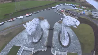 View from above - The Kelpies in 4K, Scotland